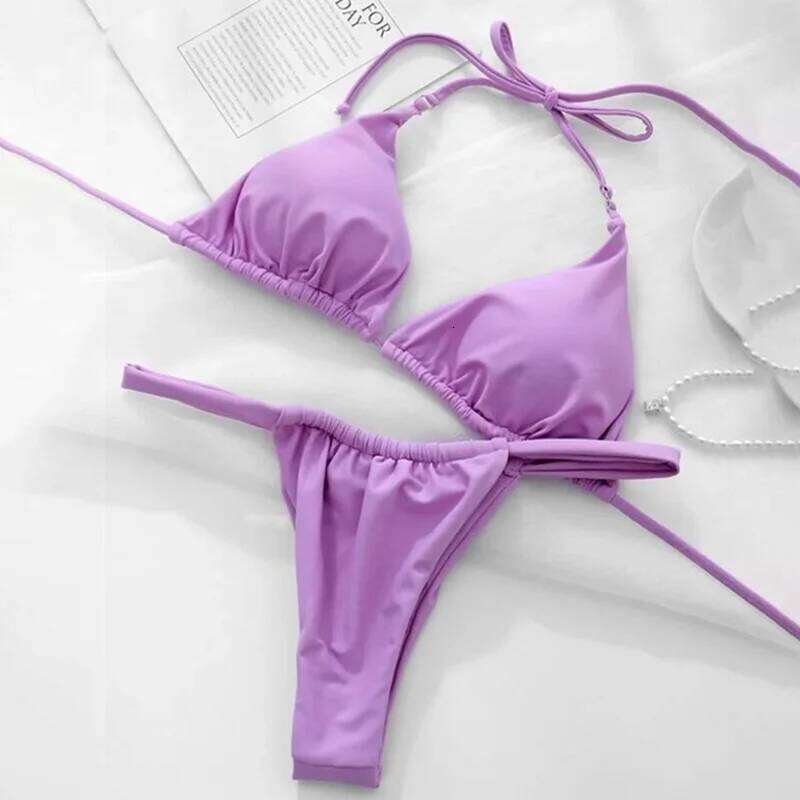 Para Praia 14 Colors Solid Brazilian Micro Swimwear T-back Swimsuit Women Sexy Biquini 2025 Thong Bikini Set Bathing Suit XJ260206