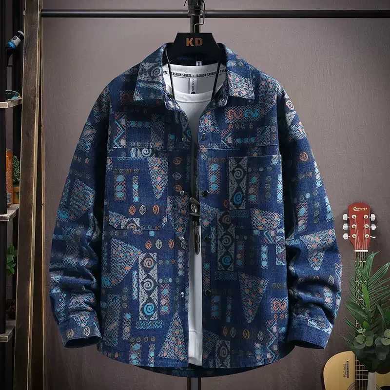 Autumn and Spring New Fashion Trend Printed American Vintage Denim Jacket Mens Casual Loose Sports High-grade Outerwear M-3XL M260309