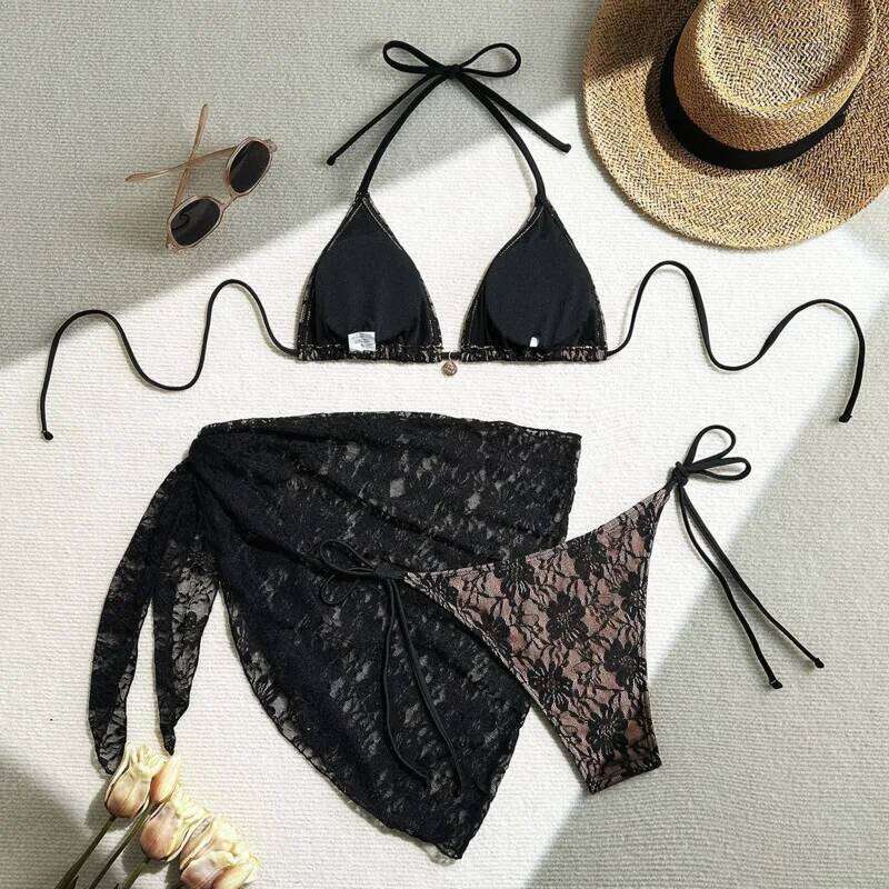 Lace Sexy Bikinis Female Swimsuits Women Three-Piece Swimwear Beach Swimming Wear Bathing Suits Brazilian Bikini Set Pool Bather XJ260206
