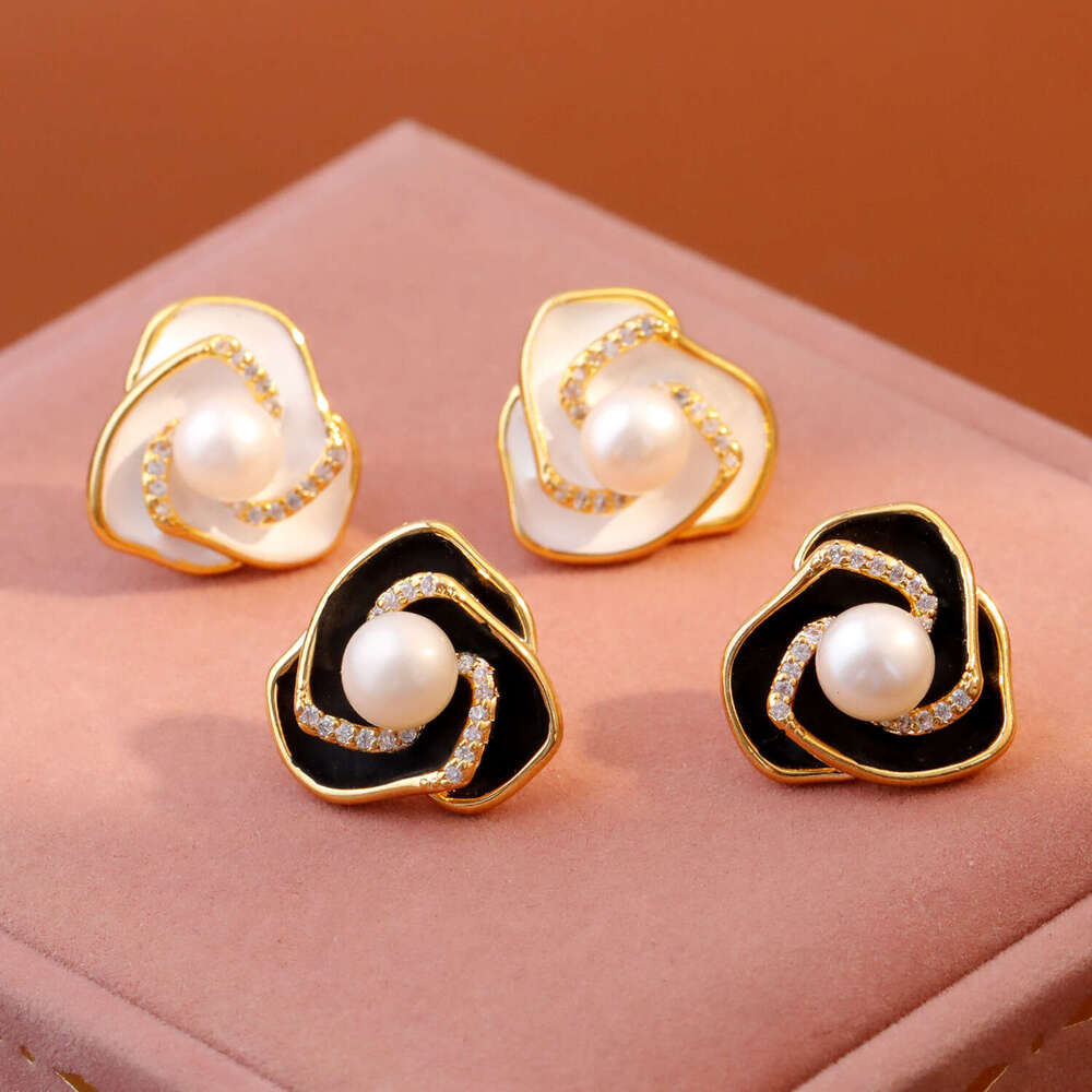 Camellia Pearl Earrings For Women Light Luxury High-end Enamel Drop Glaze Earrings Fashionable Commuting Exquisite Elegant Ear Accessories