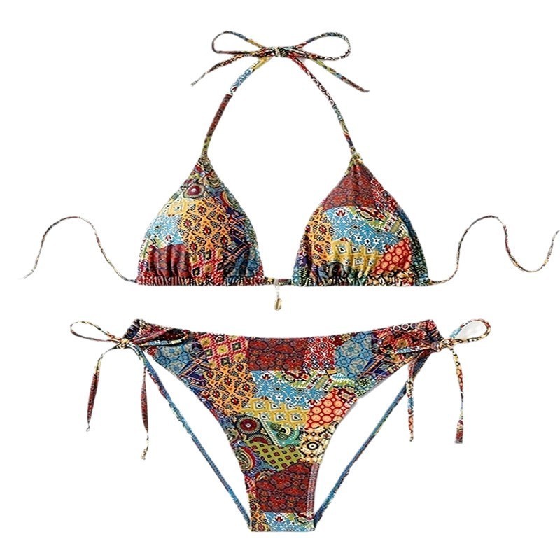 2025 New Halter Neck Printed Tie Two-Piece Swimsuit Women Sexy Bikini Beach Backless Swimwear Bikini 230504