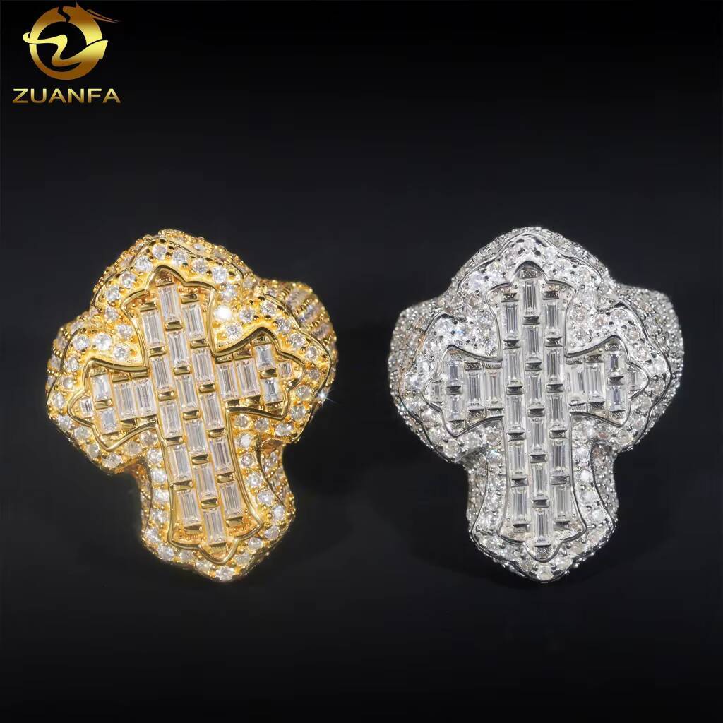 Wholesale Price Top Quality Iced Out Jewelry 925 Sterling Silver Mens Hip Hop Moissanite Cross Ring