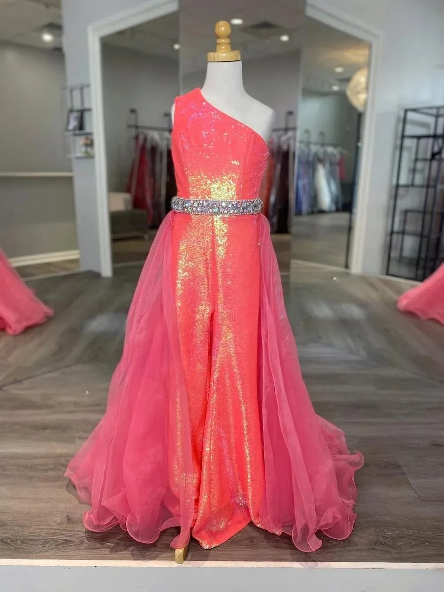 Lilac Girl Pageant Dress Jumpsuit One Shoulder Sequin Romper Kids Formal Party Occasion Gowns Customized Y84 - view 7