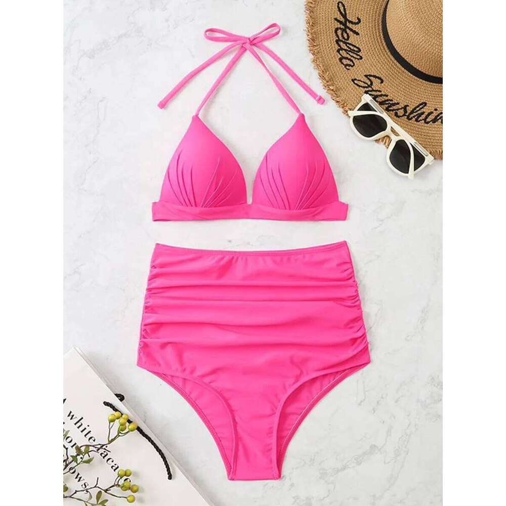 Triangle Bikinis 2025 Women Push Up Swimsuit Solid Sexy High Waist Swimwear Female Swimming Bathing Suit Summer Beachwear XJ260206