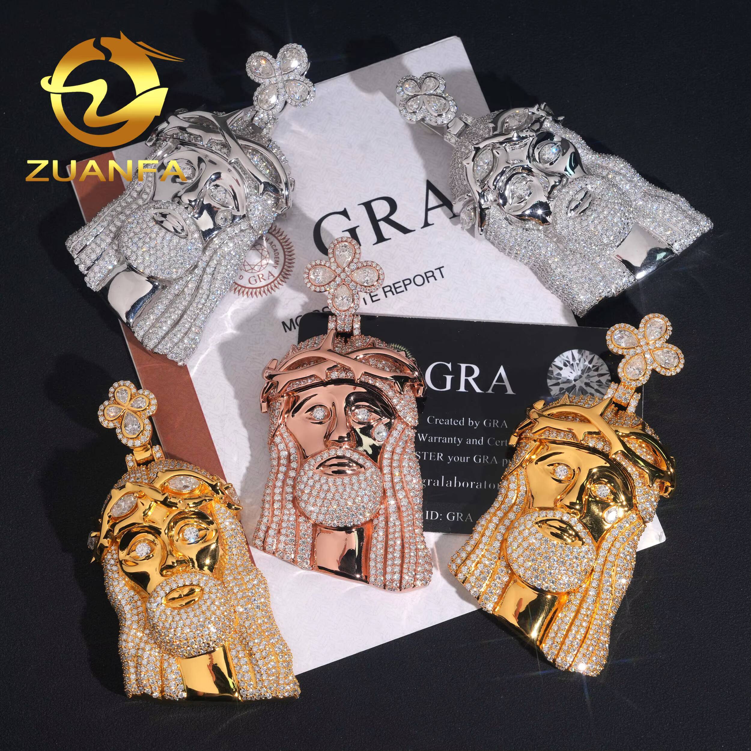 925 Silver Moissanite Pendant Men Iced Out Hip Hop Pendant Jesus Head VVS Moissanite Pendant Pass Tester Charm