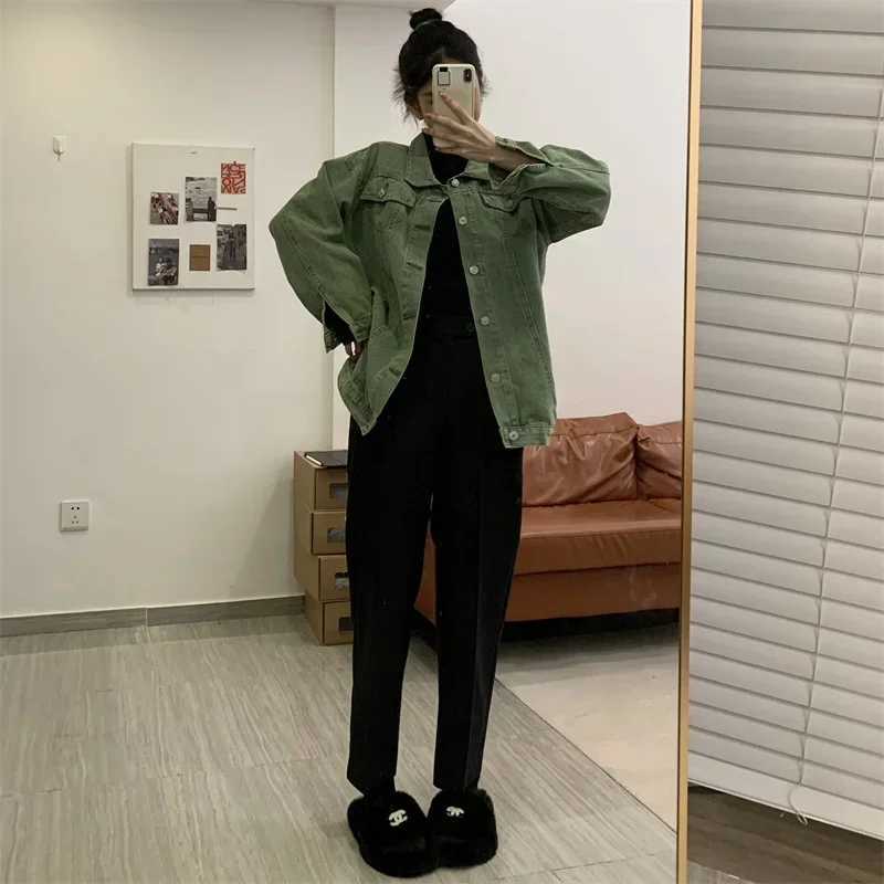 New Denim Jacket Men and Woman Harajuku Loose Jeans Jackets Korean Female High Street Green Washed Fashion Coats Male M260309
