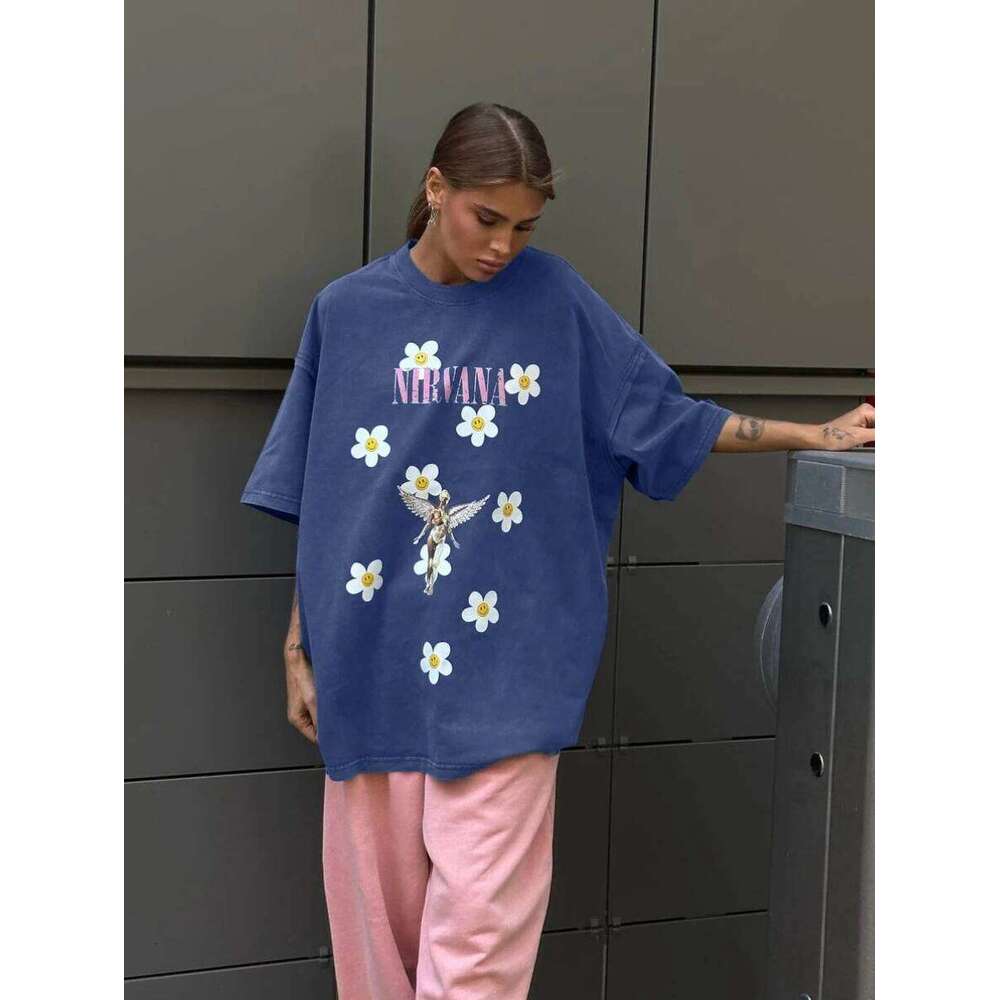 Sumuyoo Women's Retro Printed T-shirt Cotton Men Vintage Short-sleeve Wax Printing T Shirts Fashion Hip Hop Loose Fflower Tees XJ260306