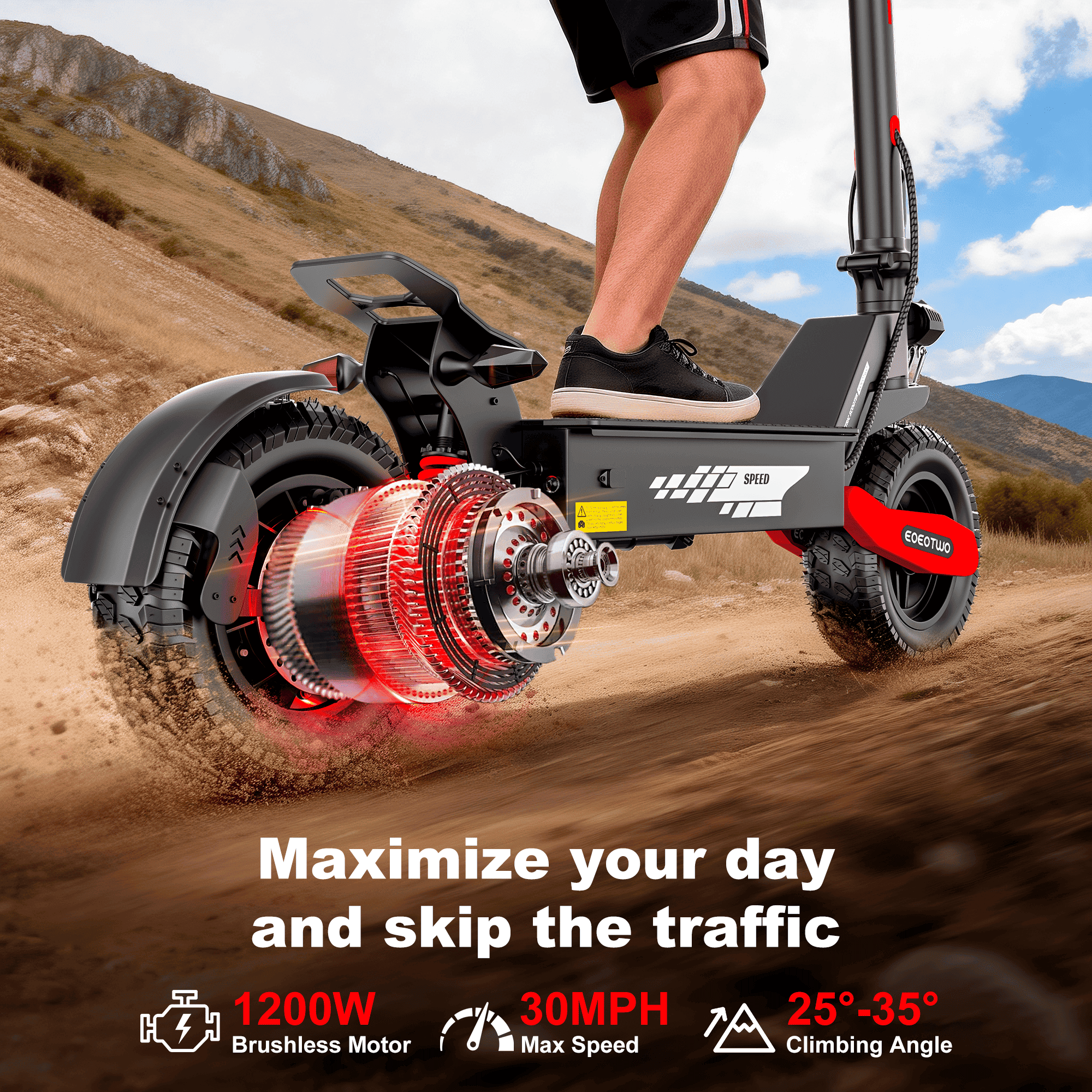 1200W Electric Scooter for Adults, O'ff R'oad Fast E Scooter, Up to 31 MPH Top Speed & 16/41 Miles Long Range, 11" Off-Road Tires, 330l