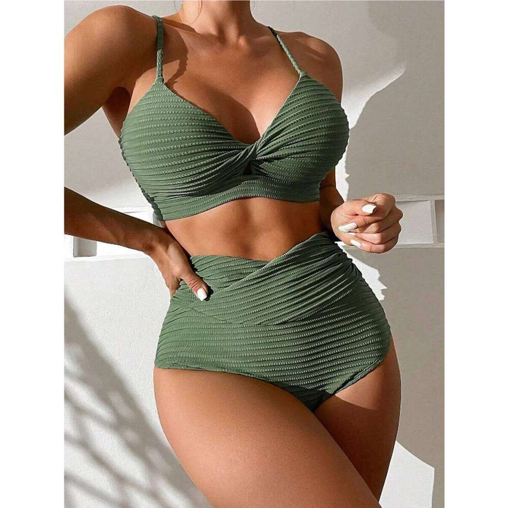 2025 High Waist Bikini Women Strappy Swimwear Female Sexy Swimsuit Solid Bathers Bathing Swimming Swim Suit Beachwear Summer XJ260206