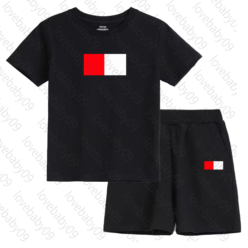 Summer Short Sleeve Children Set Letter Printed Sports 100% Cotton Black T-shirt Shorts 2pcs Set Kids Boys Girls Fashion Tracksuit
