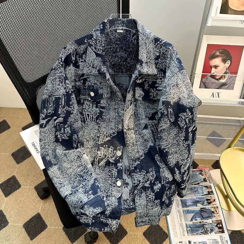Jacquard Denim Jacket For Men Loose Fit Casual Punk Style Clothing Trendy Autumn/winter European Style Embroidered Denim Jacket M260309