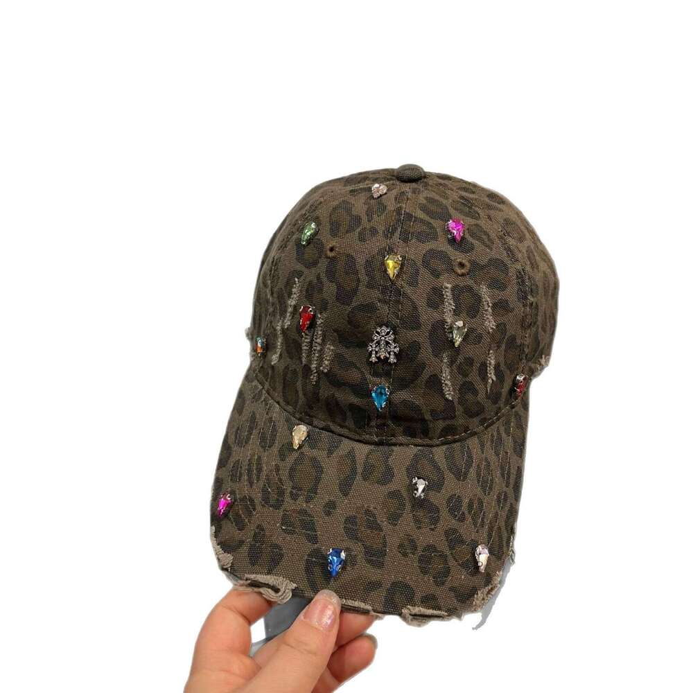 American Style hats for women Heavy Craft Rhinestone Cross Duckbill Cap Personality Bold Leopard Fashion Print