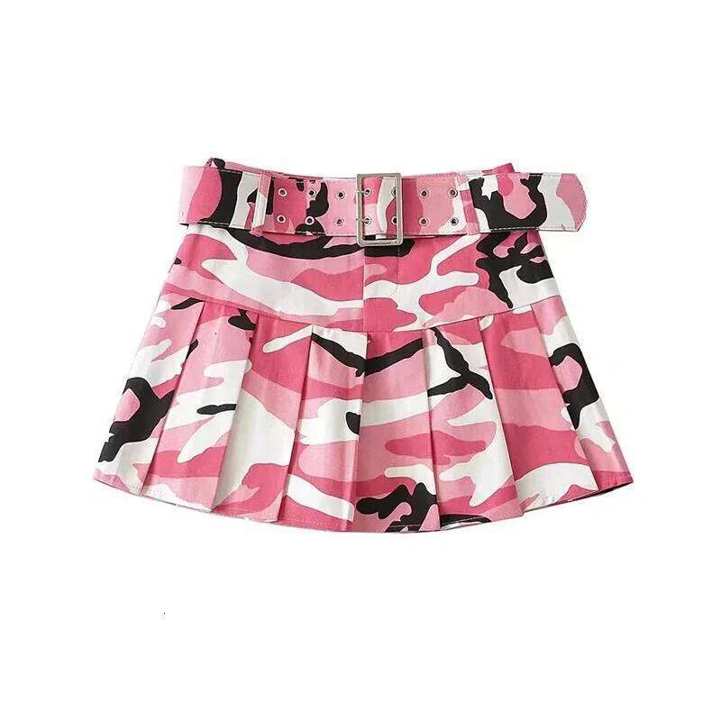 Street Women Pink Camouflage Mini Dance School Girls High Waist Belt Camo Pleated Skirt Cosplay A Line Skirts New XJ260309