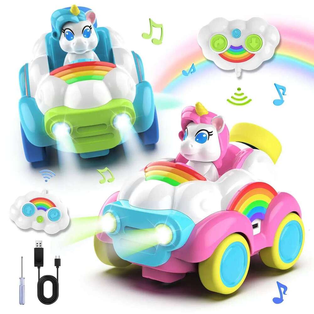 2pcs Remote Control 2.4Ghz RC Cars Kids Car Toys With Colored Lights, Music And Sound For Ages 2-6 Toddler C260306