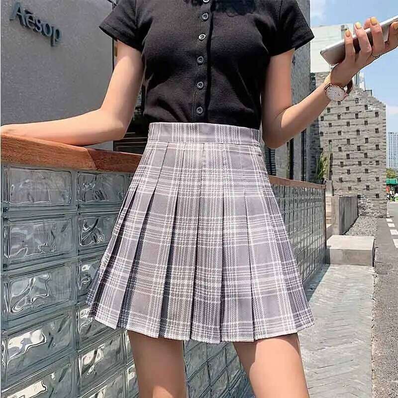 Pleated Female Student Korean Spring Summer Y2k New High Waist Slimming College Style A- Line Pink Plaid Skirt Women XJ260309