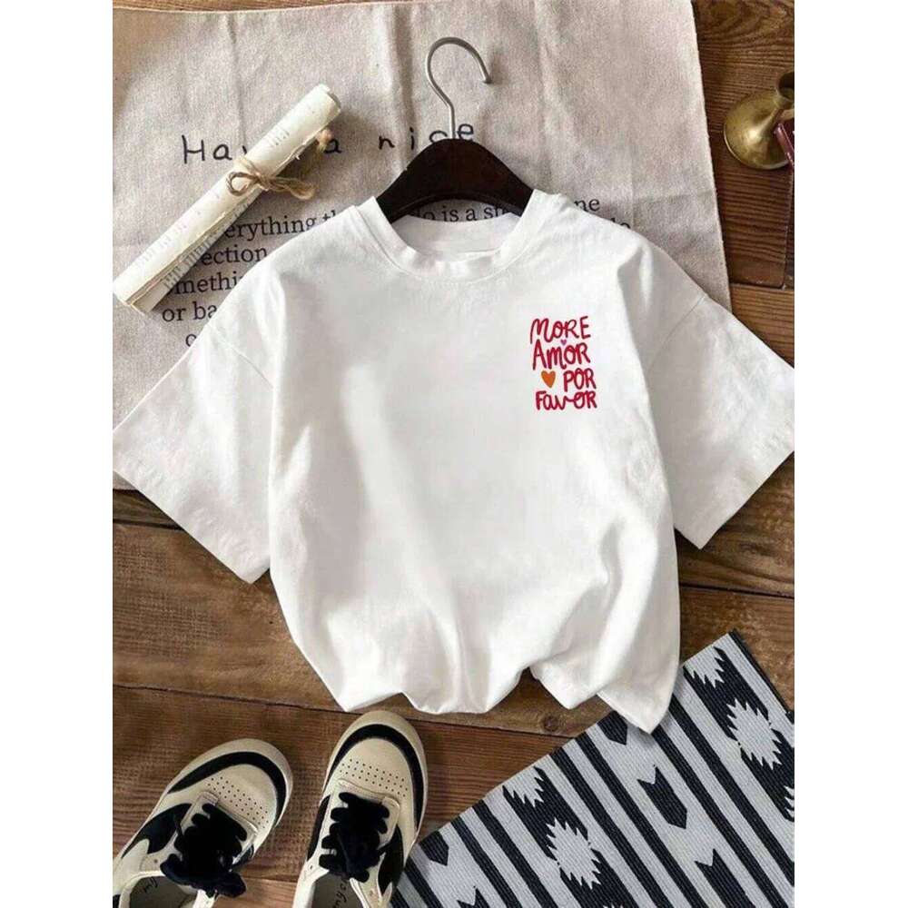 Women's Love Heart Letter Graphic Tee Casual Crew Neck Short Sleeve Top Creative Simplicity Summer Spring XJ260306
