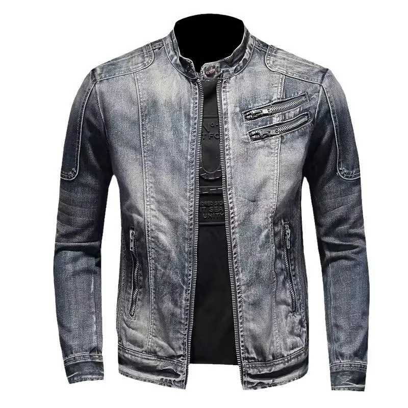 Denim Jackets Men Casual Stand Collar Moto Biker Outerwear Coats Mens Fashion Zippers Motorcycle Streetwear Jacket Male Clothes M260309