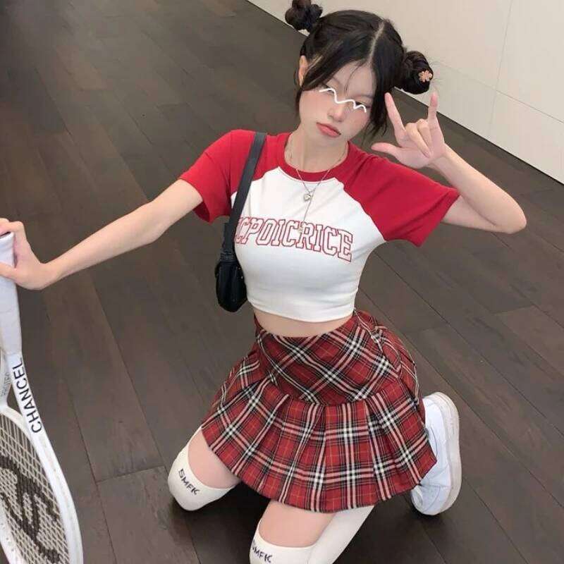 Mini Pleated Skirts Women Red Summer Harajuku European Streetwear Temper All-match Teens Kawaii Clothes Fashion Preppy S-4XL Ins XJ260309