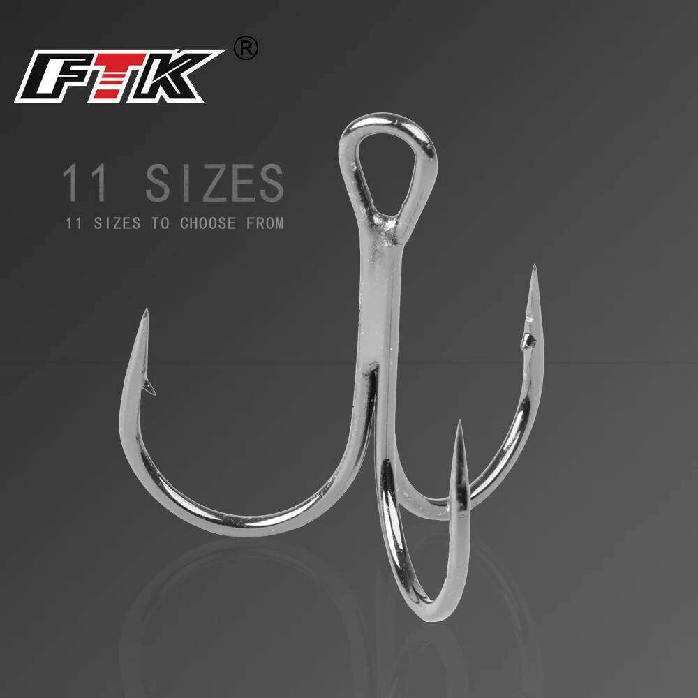 FTK Hook 10-20pcs High Carbon Treble Hooks Super Sharp solid size 3/0#-14# Triple Barbed Steel Fishing bass lure hook S260305