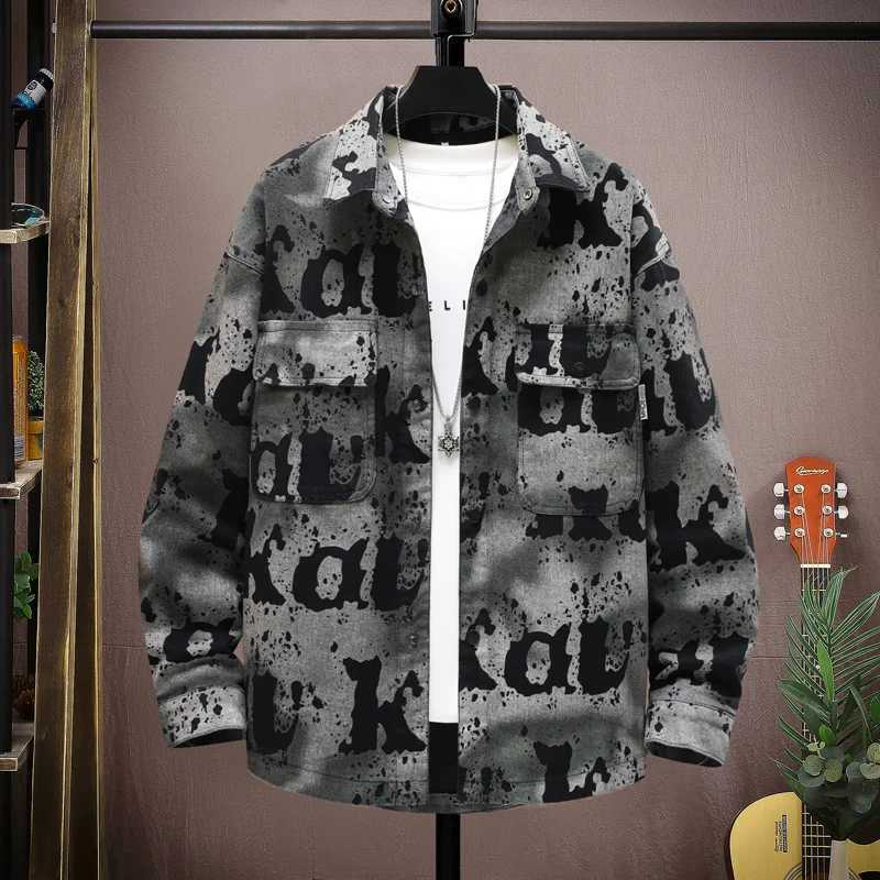Mens Denim Jacket Long Shirt Fashion Male Jean Coats Sleeves Korean Popular Clothes Lxury Print Vintage Cowboy Coat M260309