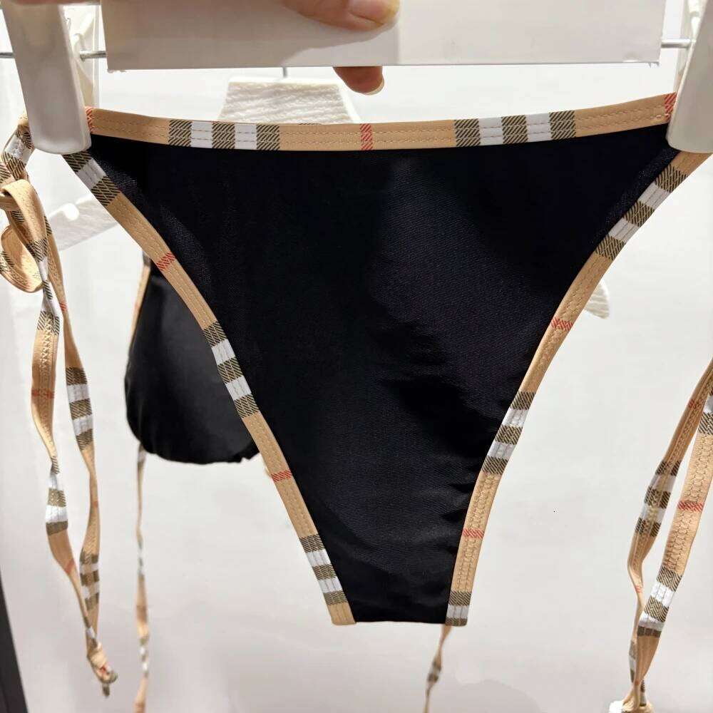 Luxury Brand Design Sexy Black Print Bikini 2 piece Set Women Halter Elastic Thong Swimsuit Beach Bathing Suit Holiday Beachwear XJ260206