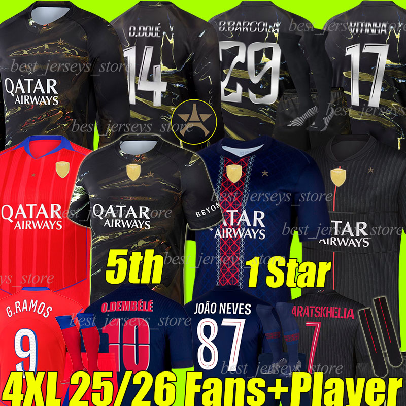 4XL 25/2026 5th Night Edition soccer jerseys PARIS G.RAMOS O.DEMBELE KVARATSKHELIA B.BARCOLA D.DOUE VITINHA JOAO NEVES MARQUINHOS men kids kit sock sets football shirts
