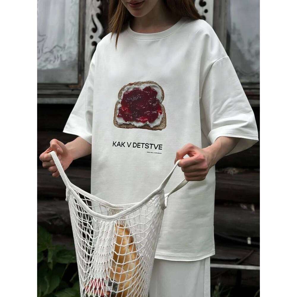 Sunuyoo Summer New Printed T-Shirt 100% Cotton Women's Fashionable O-Neck Loose Short Sleeved Female Casual Cute Top XJ260306