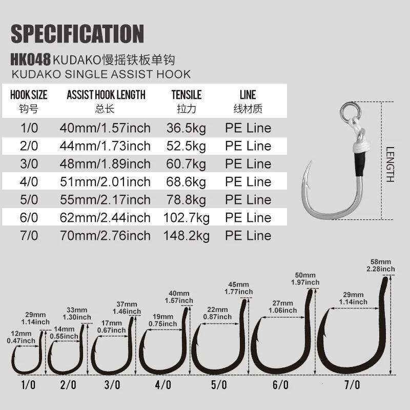 TEASER 2pcs/bag HK048 High Carbon Steel Slow Single 1/0-7/0 Sea Hook Saltwater Fishing Metal Jigging Assist Hooks S260305