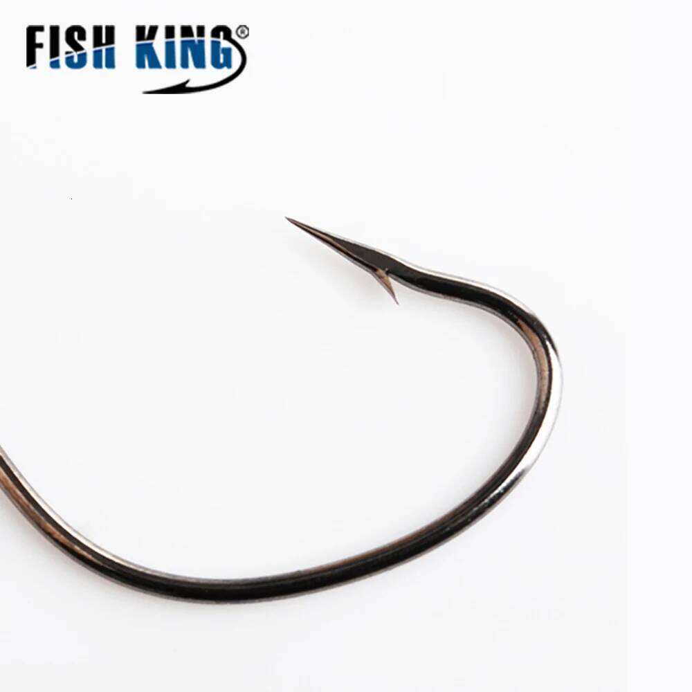 FISH KING 4/0# 3/0# 2/0# 1/0# 1# 2# 4# Soft Lure Hook Offset Worm Shank Carbon Steel Circle Japan Fishing Hooks S260305