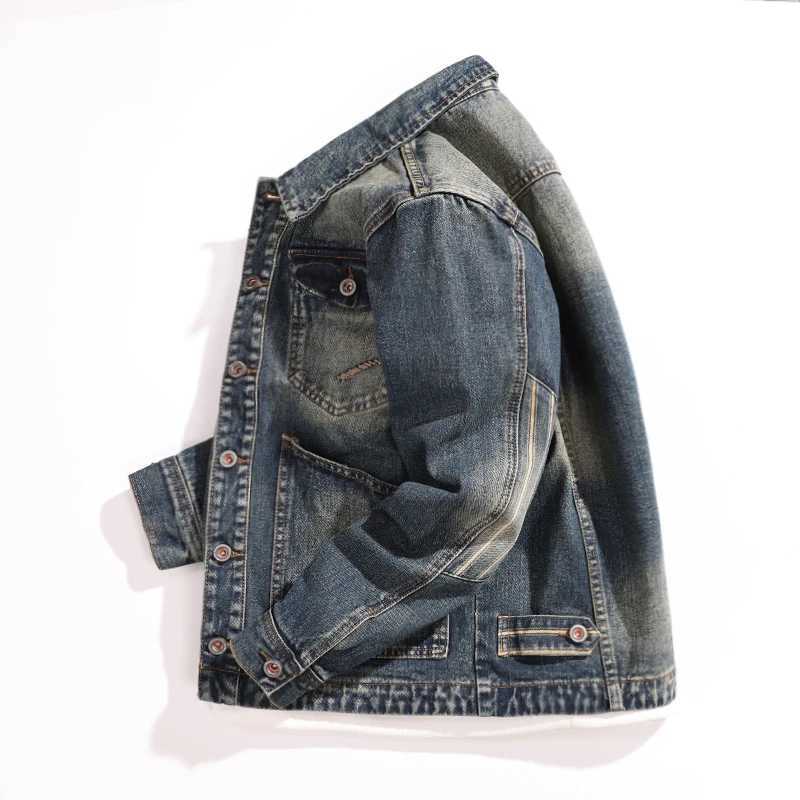 Large Pockets Cargo Denim Jacket for Men Spring Autumn Retro American Utility Jacket Trendy Casual Denim Jeans Coat M260309
