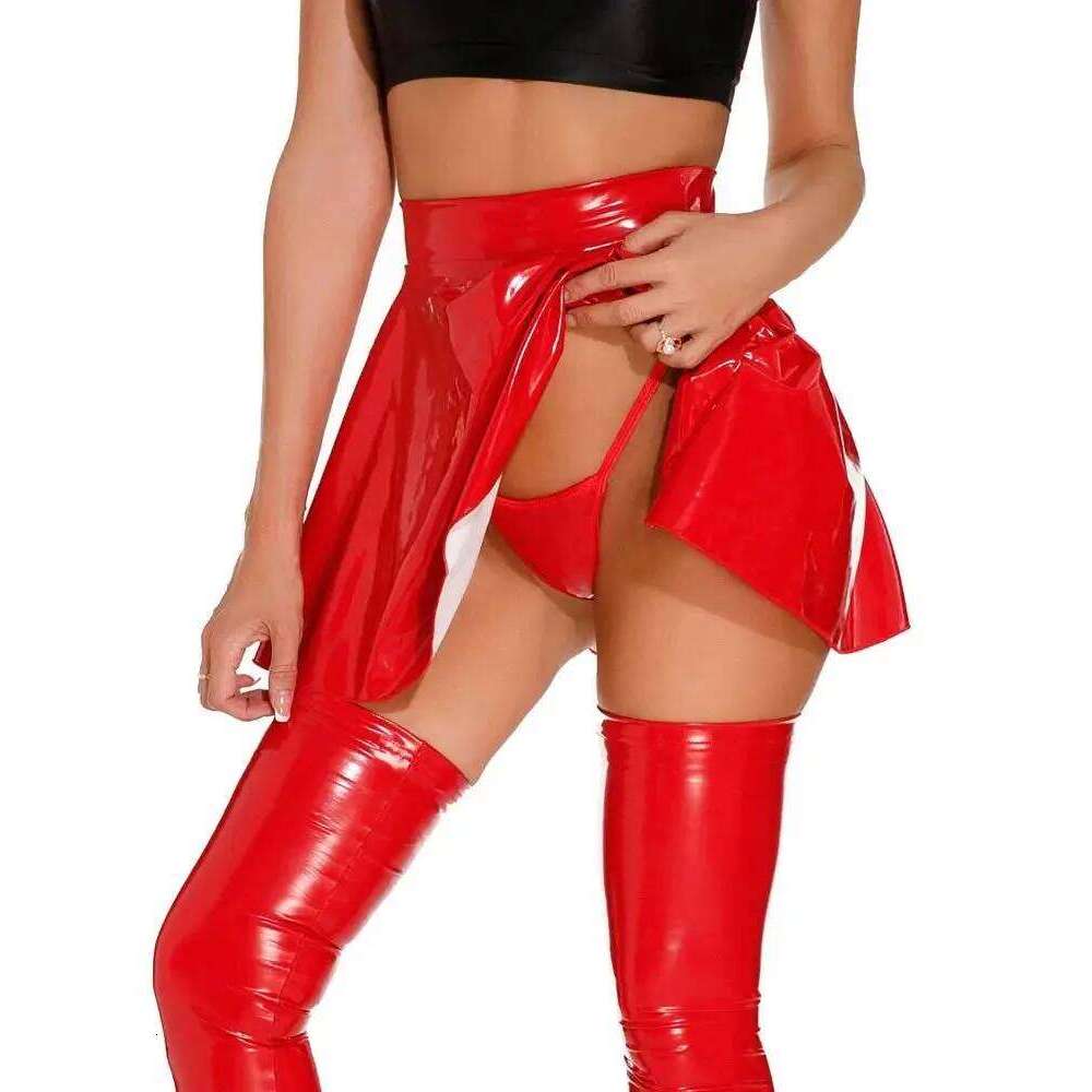High Waist Wet Look PVC A-line Pleated Faldas Shiny PU Leather Tutu Skirt Hot Sexy Cosplay Micro Mini Skirts Jupe Saias Gonna XJ260309