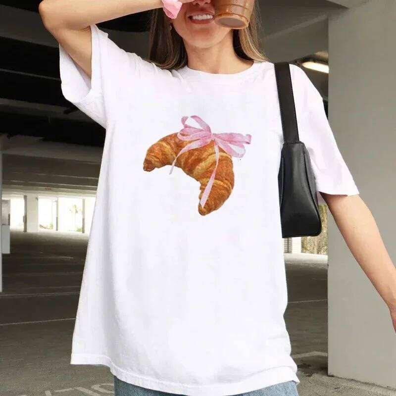 Fashion American Ins Personality Simple Printed T-shirt in Summer Y2K Pink Bread Cute Women's Style Clothing Half-sleeved Top XJ260306