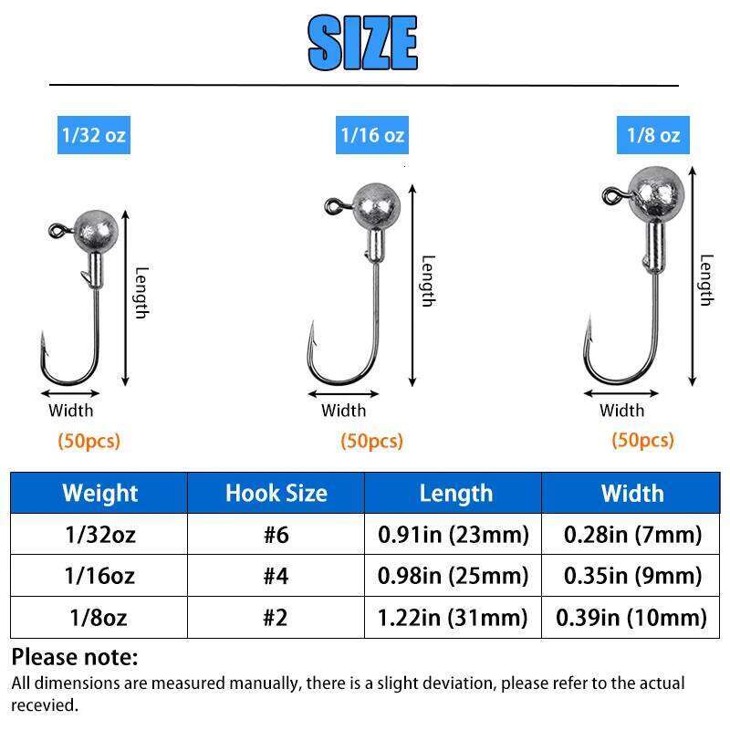 50pcs/set Crappie Heads Hooks 1g 2g 3.5g Crank Jig Head Fishing Hook Lures Bait Soft Worm Fishhook Accessories For F S260305