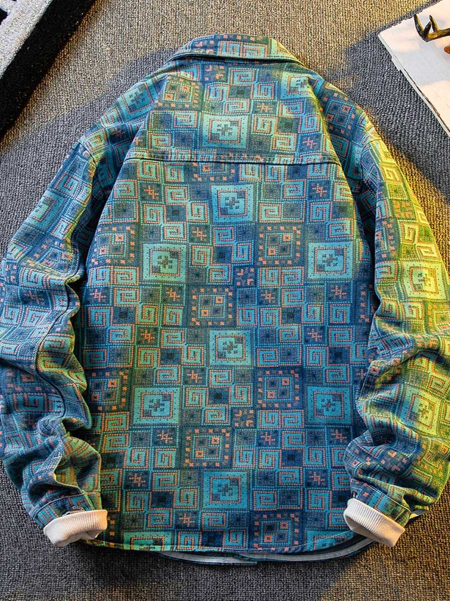 Japanese Printed Denim Shirt Jacket Mens American Fashion Trend Handsome Shirt Mens Casual Jacket Aesthetic d88 M260309