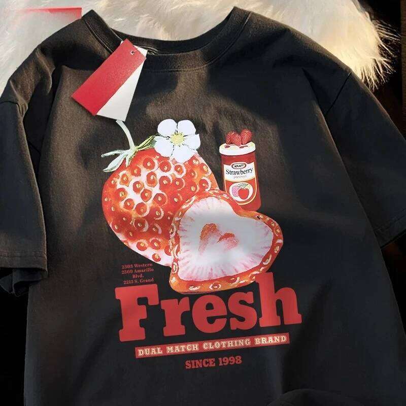 Strawberry 1998 Tshirts Women Comfortable Casual Shirt Couple Crewneck T-Shirt Graphic T Shirts Harajuku Personality XJ260306