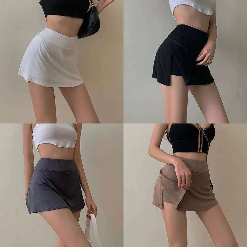 Tennis Women High Waist Sexy Girl Tight Bag Hip Short Skirt Summer Sports Culottes split A-line Mini skirt Y2K XJ260309