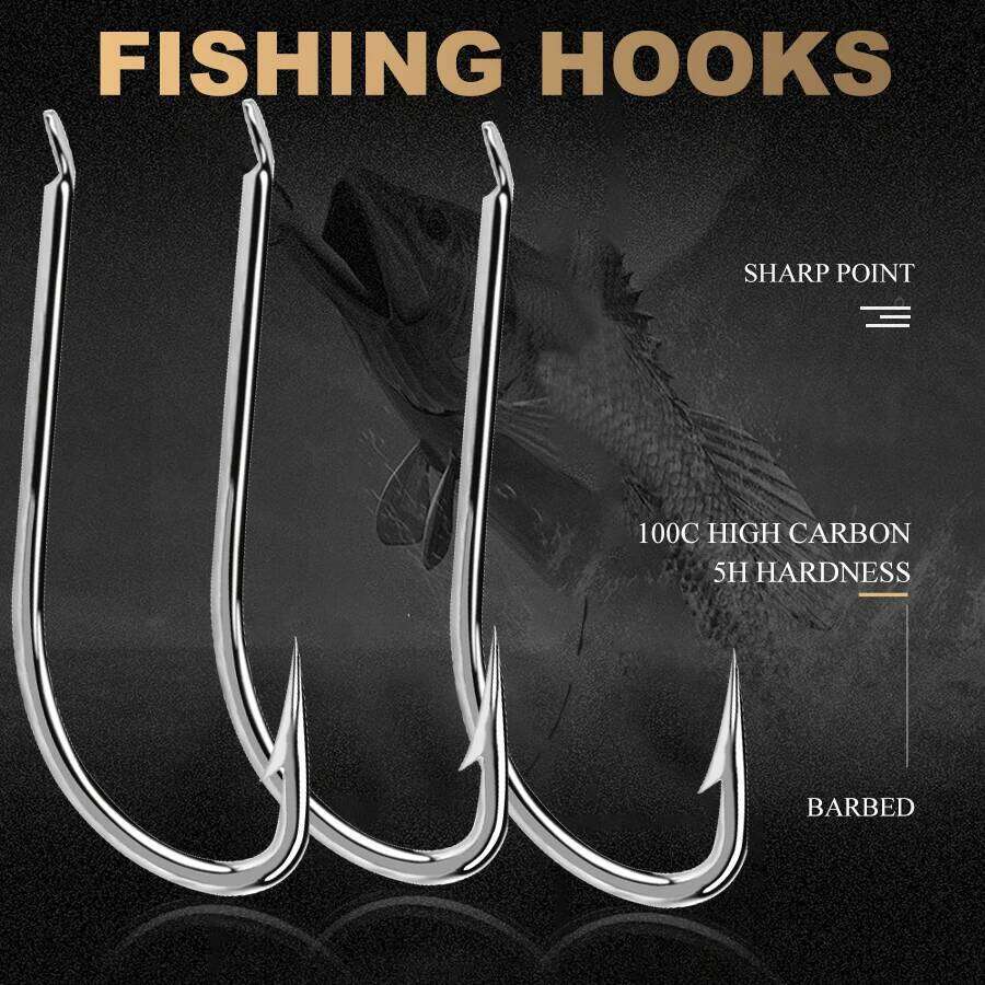 FTK 100PCS Saltwater High Carbon Steel White Single Worm Hook Crank Barbed Fishhook for Bass Fishing Tackle S260305