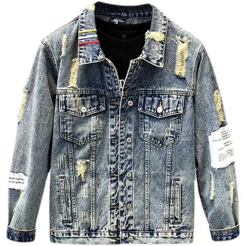 Spring and Autumn New Mens Fashion Slim Fit Popular Jacket Broken Hole Embroidery Denim Coat M260309