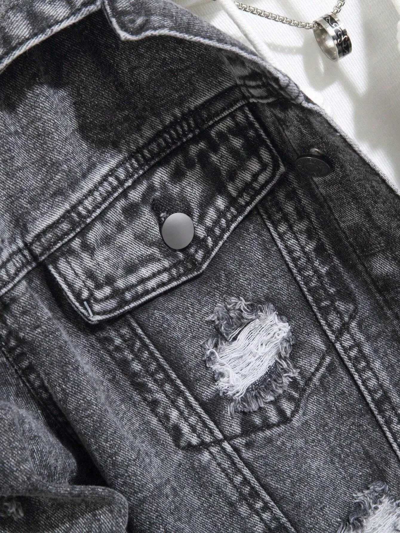 1Pc Y2Kmens Four Seasons Destroyed Washed Light Jacket Daily American Street Casual Denim Jacket No Hood/No Accessories M260309