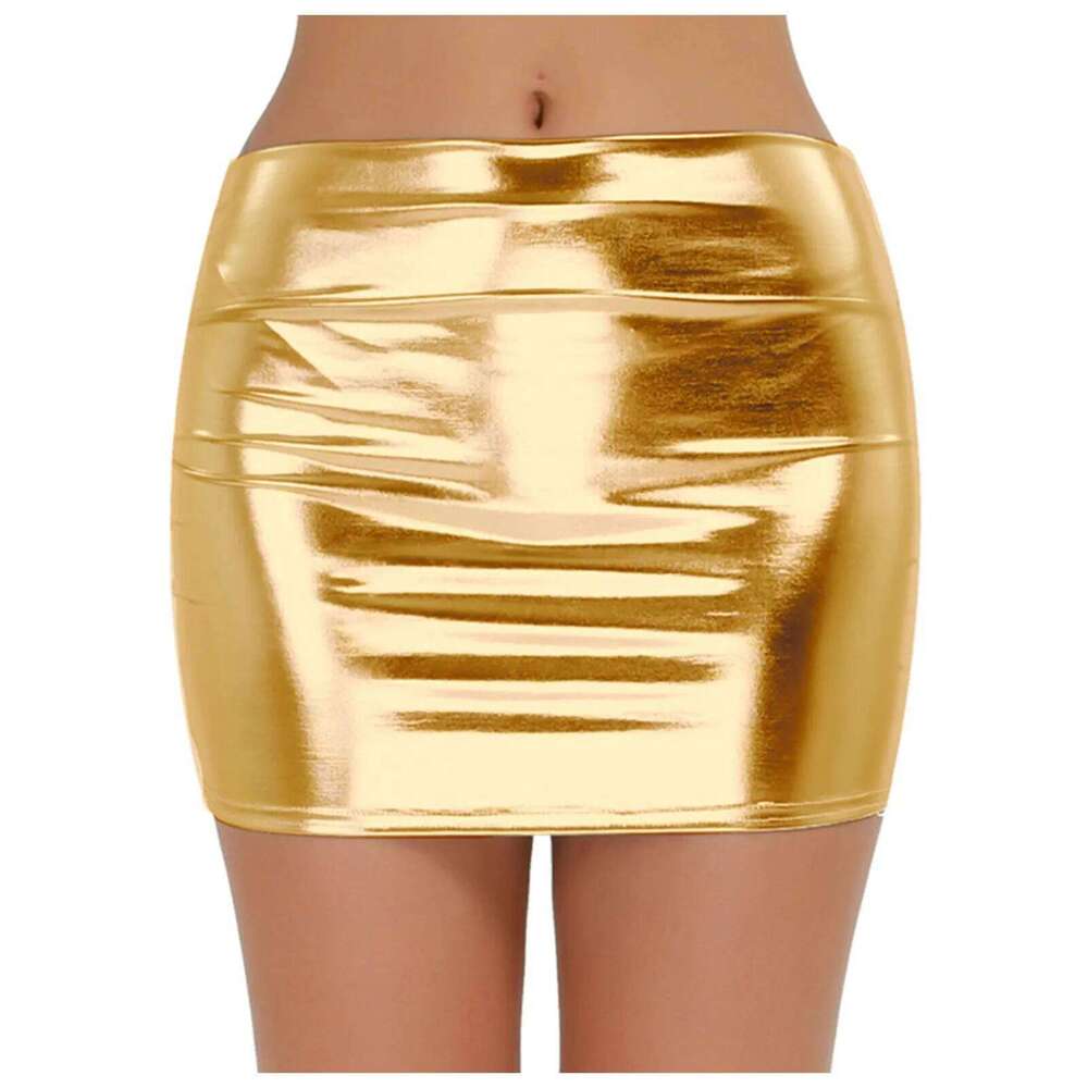 Women Wetlook Sexy Shiny leather skirts Fashion high waist hip lifting club Party short Performance Mini skirt gold red XJ260309