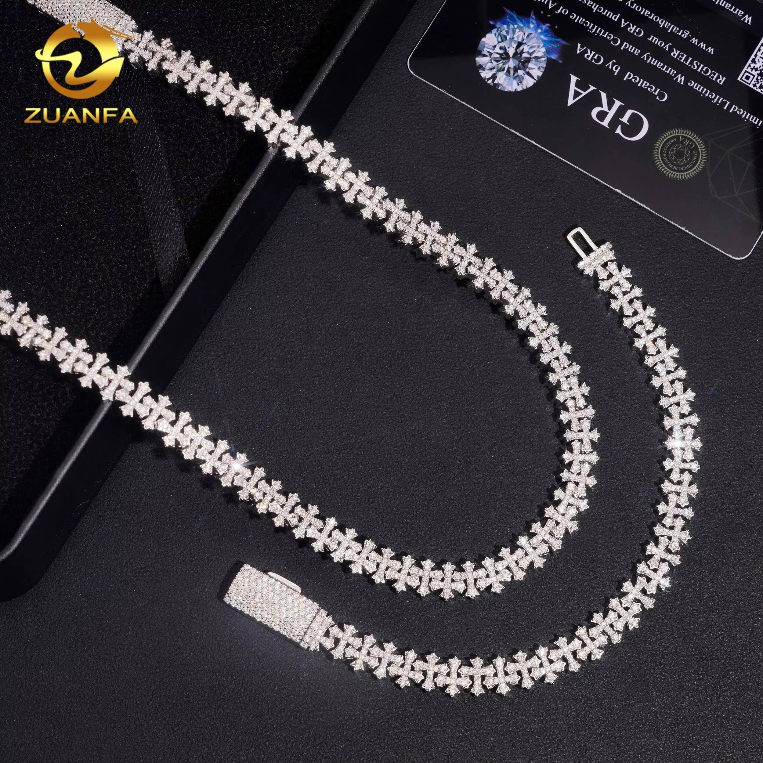 8mm Hip Hop Jewelry Moissanite Cuban Link Chain 925 Silver Iced Out Cross Cuban Chain Moissanite Pass Diamond Tester