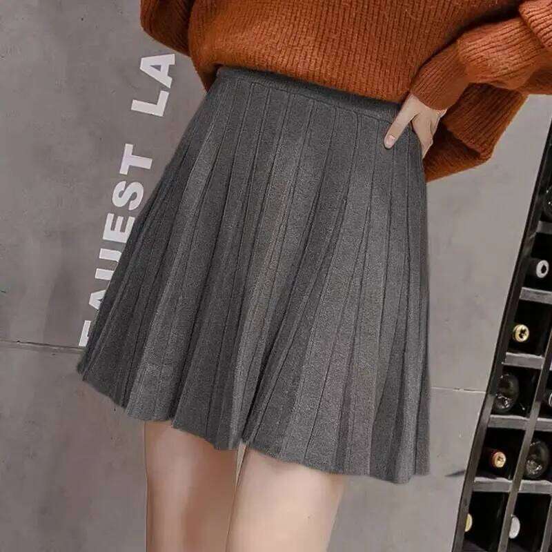 Spring Sweet Knitted Women Casual Pleated High Waist A-line Mini Female White Korean With Elastic Preppy Style Skirt XJ260309
