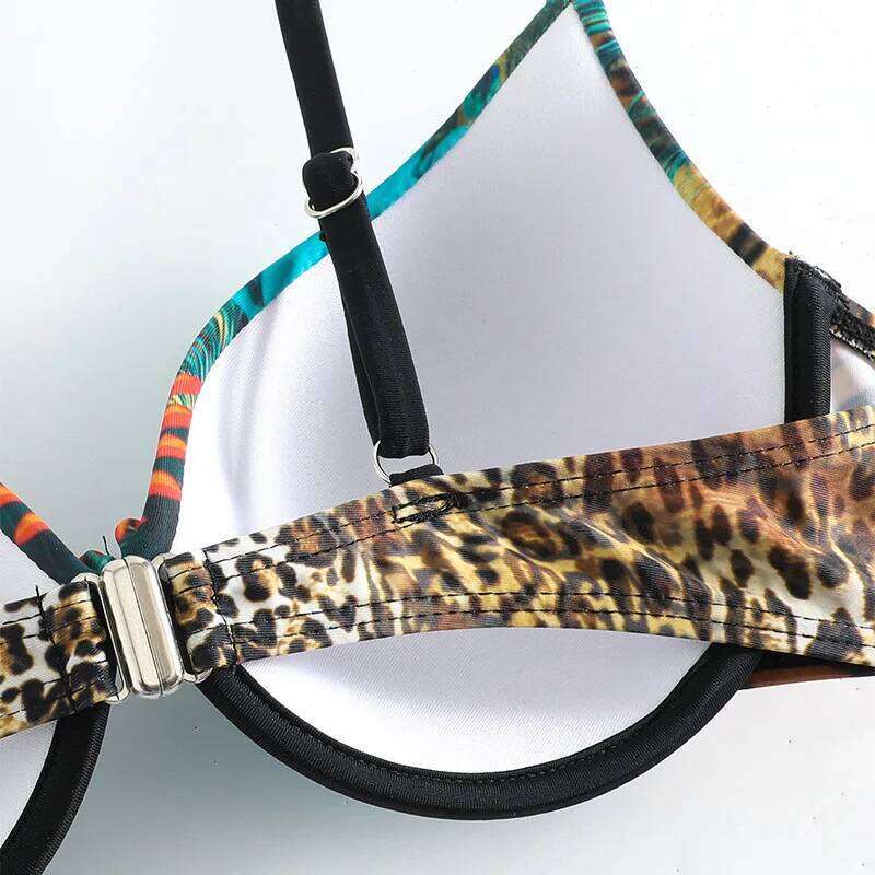 XS-XXL sexy peacock leopard print high waist push up bikini set two pieces swimsuit beachwear bathing suit swimwear biquini XJ260206