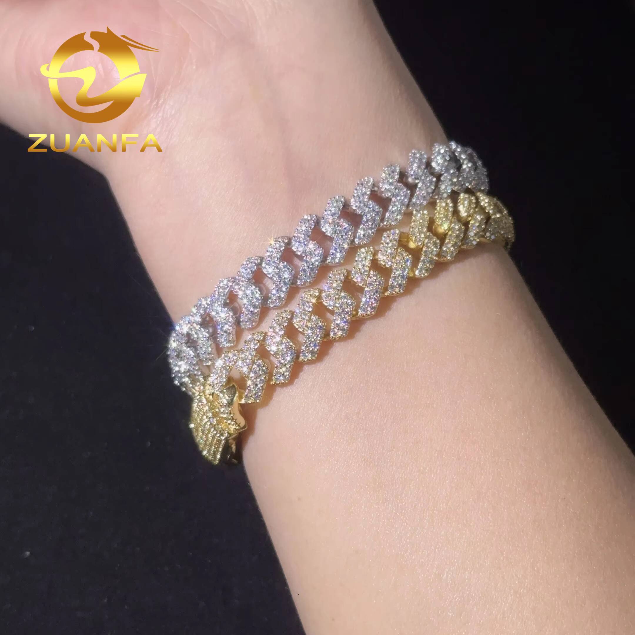 Fast Shipping Moissanite Diamond Hip Hop Jewelry 10mm Moissanite Cuban Link 925 Silver Iced Out Cuban Bracelet Chain