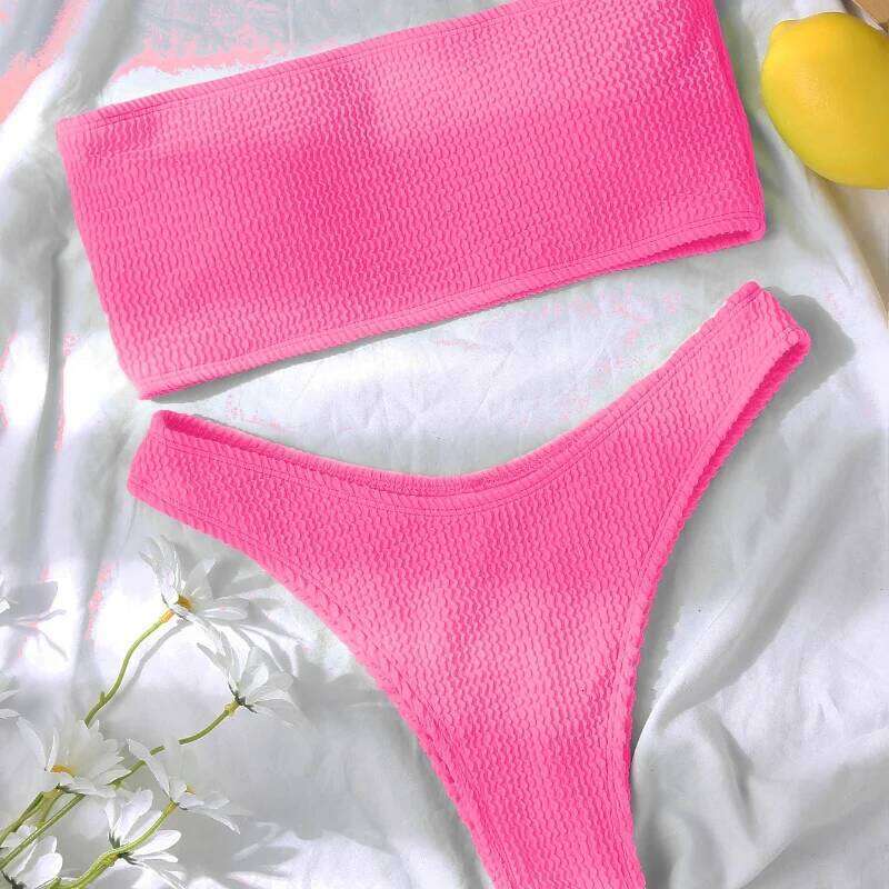 Fashion Bikini Textured Swimwear 2024 High Cut Swimsuit Women Bathing Suits Solid Brazilian Bikinis Set XJ260206
