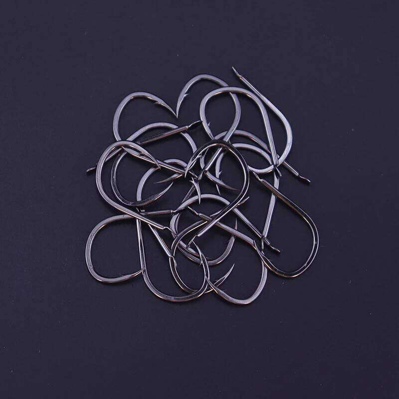 50pcs/lot Fishing Set Coating High Carbon Stainless Steel Barbed Black Color Carp Fish Hooks Sharped Flattened Fishhook S260305