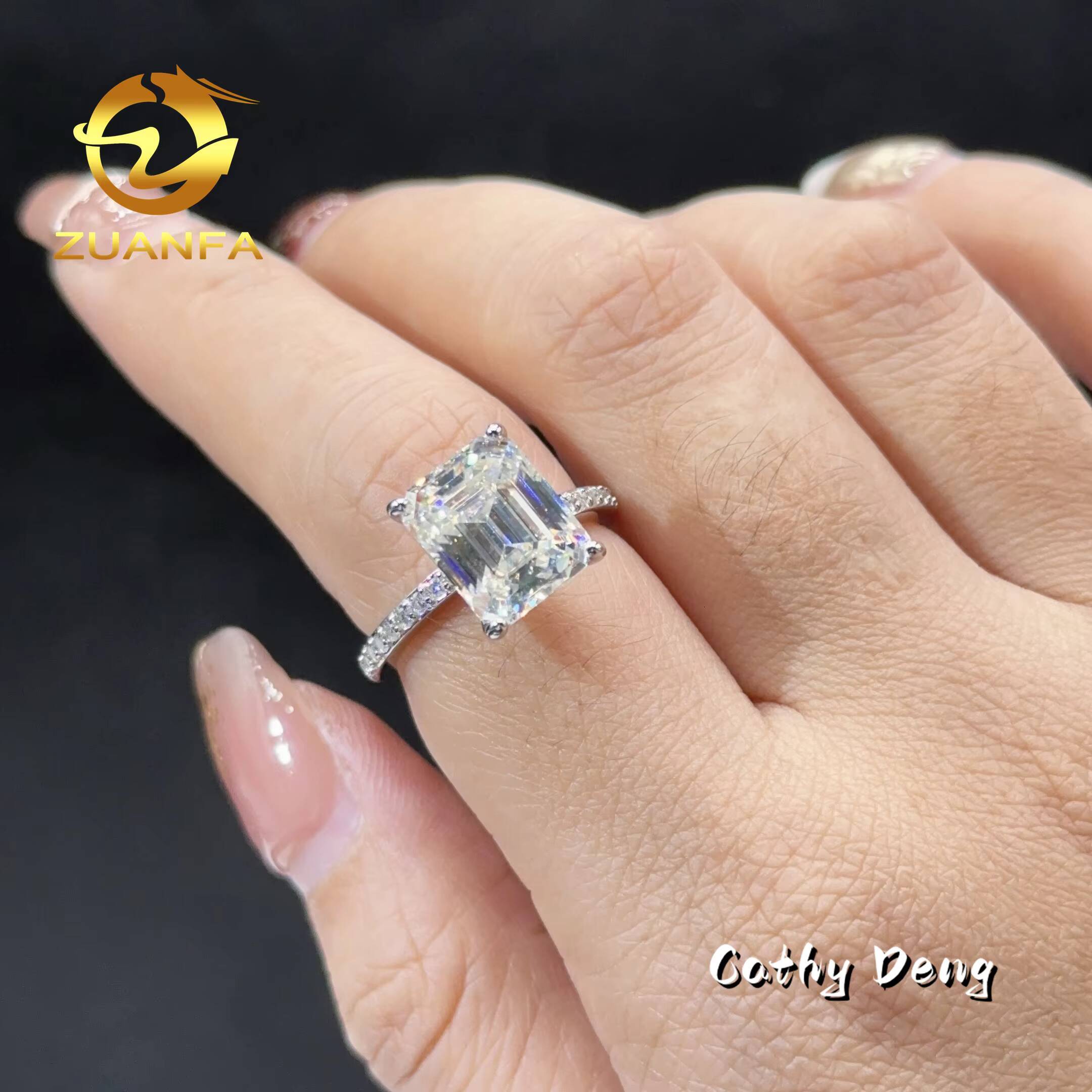 Ready Shipping Pass Diamond Test 5ct Emerald 925 Silver Moissanite Wedding Engagement Ring Ice Out Eternity Ring