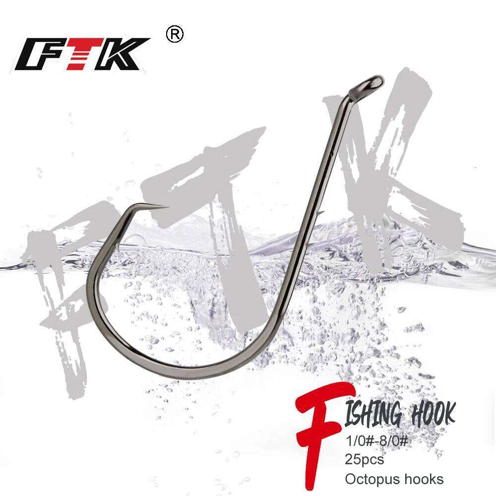 FTK 8/0# Octopus Offset Sport Circle Fishhook Jig Big Barbed FishHook High Carbon Steel Fishing Hook for Carp S260305