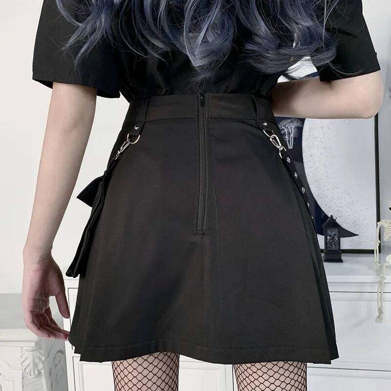 Plus Size Harajuku Punk Gothic High Waist Black Skirts Women Sexy Patchwork Bandage Mini Female Streetwear XJ260309
