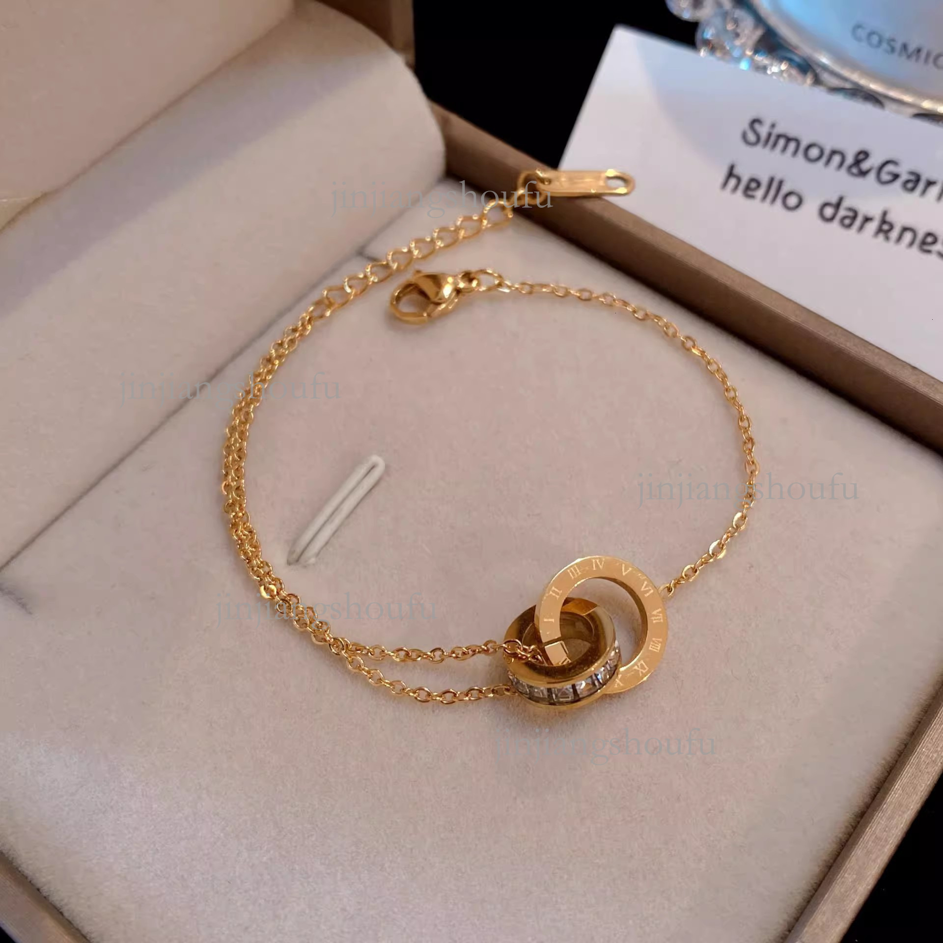 2026 Roman Numeral Inlaid Diamond Designer Bracelet Luxury Brand Women's Jewelry Fashion High-end Elegant Handmade Double Ring Bracelet Rose Gold